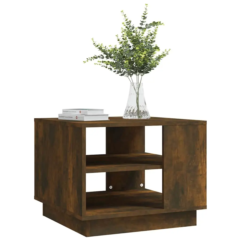 Coffee Table Brown Engineered Wood Modern Living Room Accent Storage Shelves 55W x 55D x 43H cm