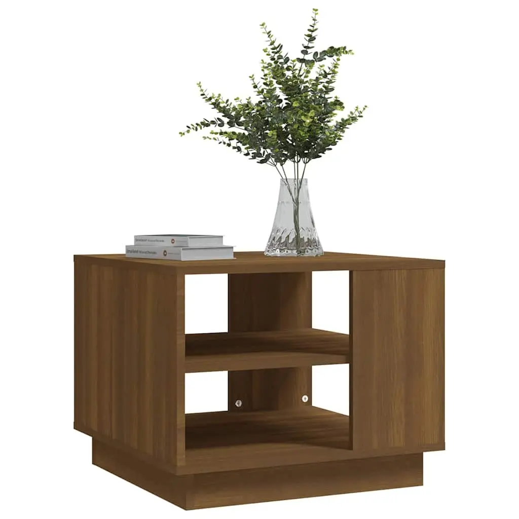 Coffee Table Modern Living Room Storage Shelves 55W x 55D x 43H cm Brown Oak