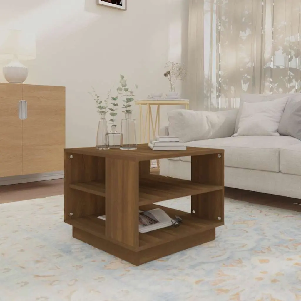 Coffee Table Modern Living Room Storage Shelves 55W x 55D x 43H cm Brown Oak