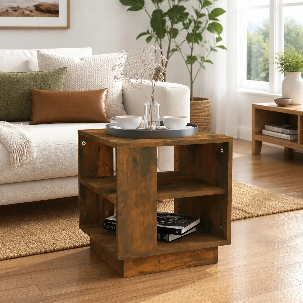 Coffee Table with 2 Shelves Modern Living Room Accent Storage Brown Engineered