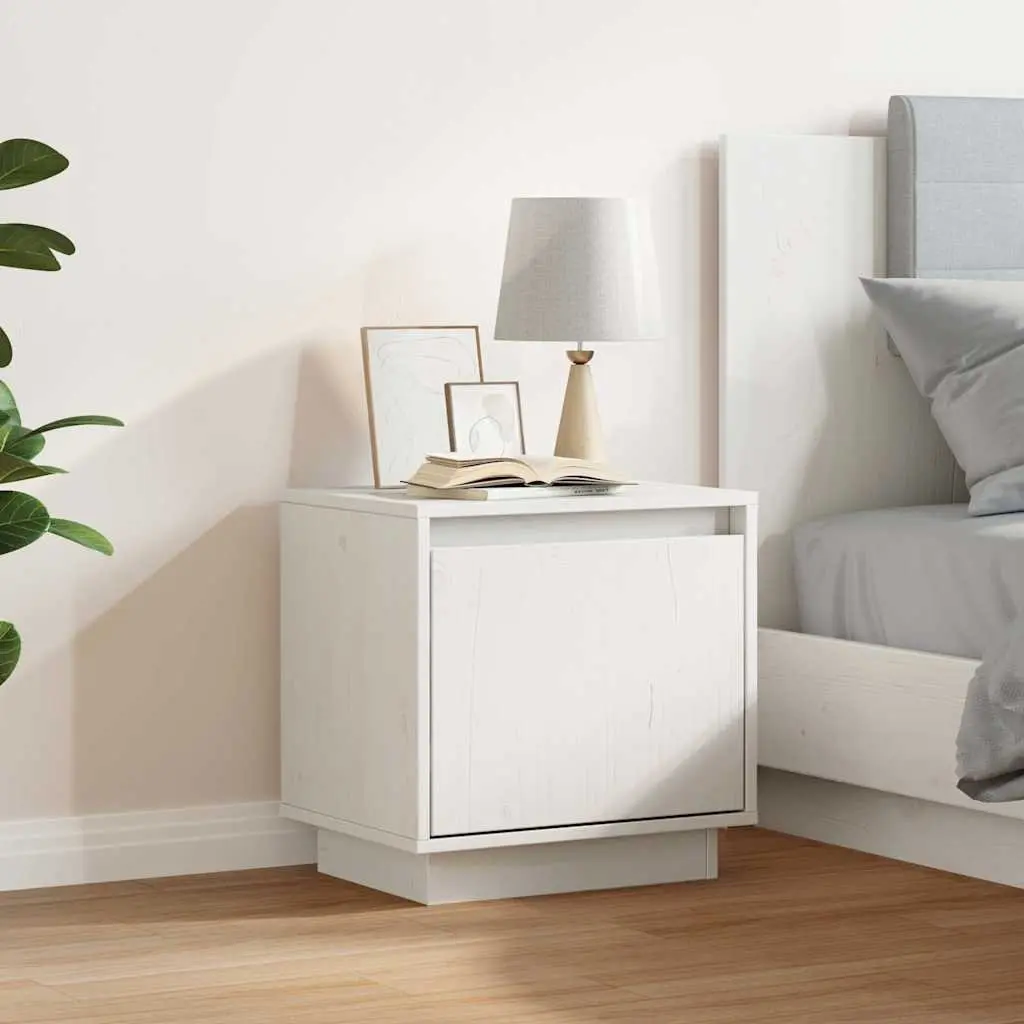 White Solid Wood Pine Nightstand for Organization