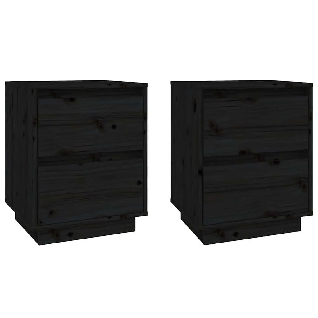 Bedside Cabinets Black Storage Side Tables Modern 2 Piece