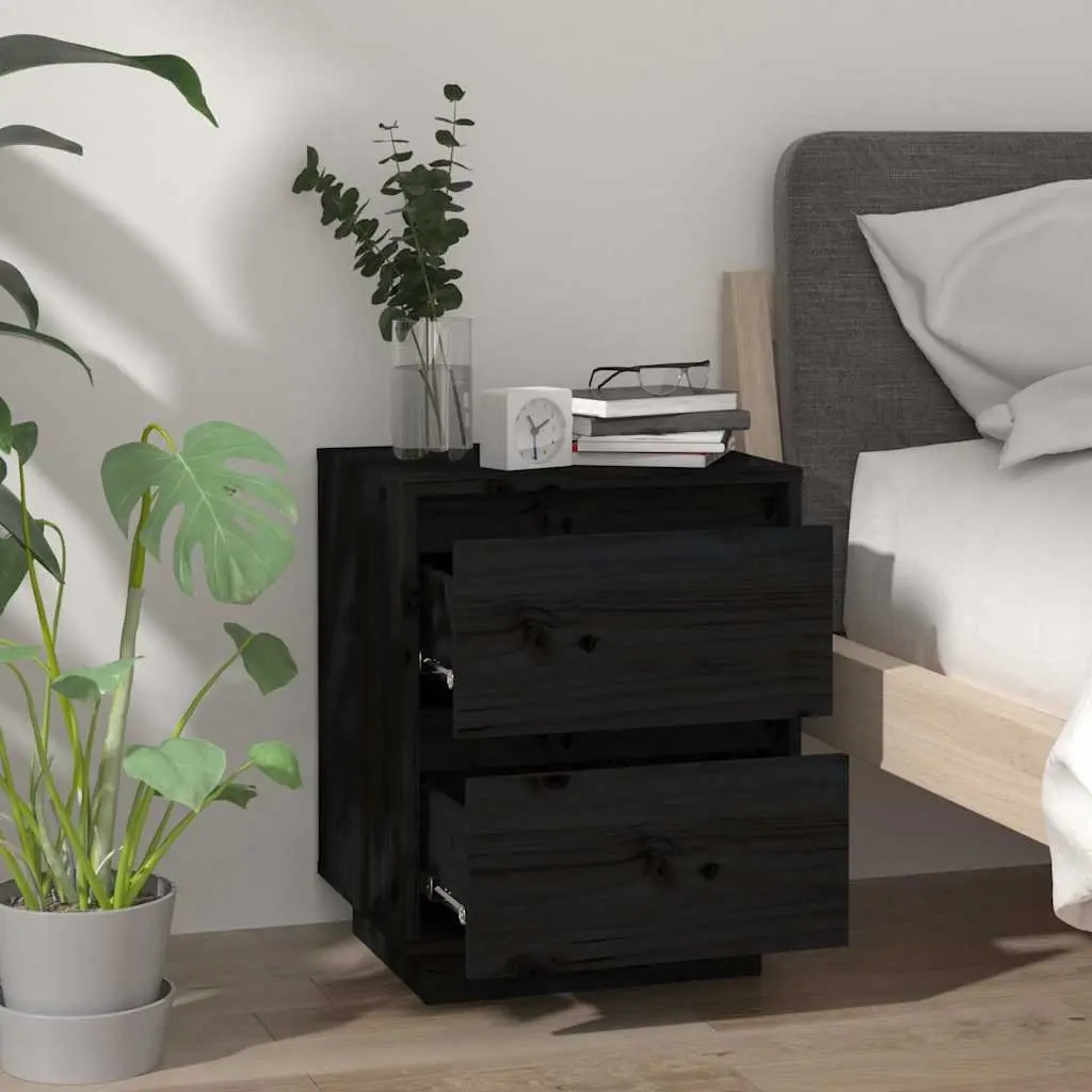 Bedside Cabinets Black Storage Side Tables Modern 2 Piece