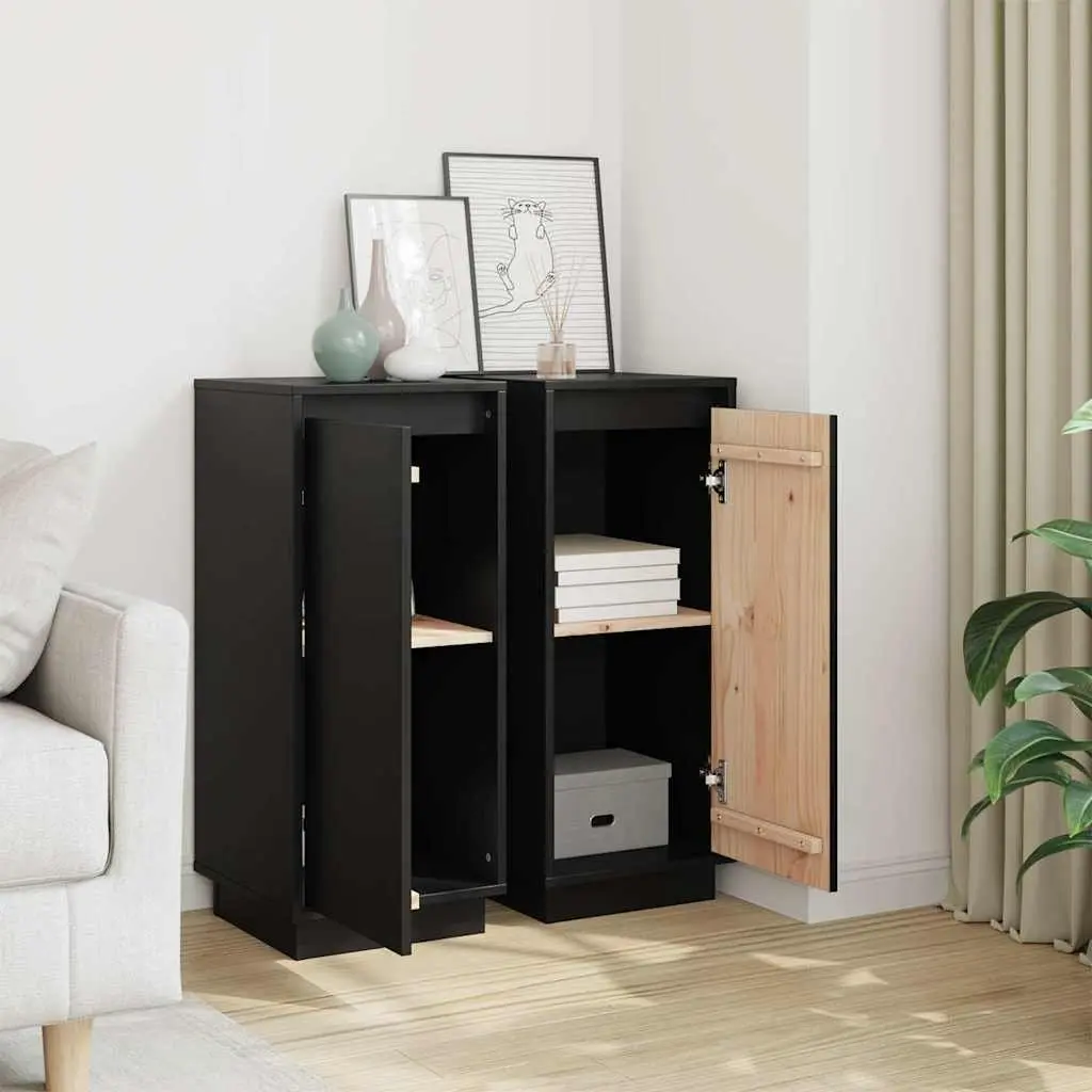Sideboard Cabinet Storage 31.5x34x75cm Black Solid Wood Living Room Furniture