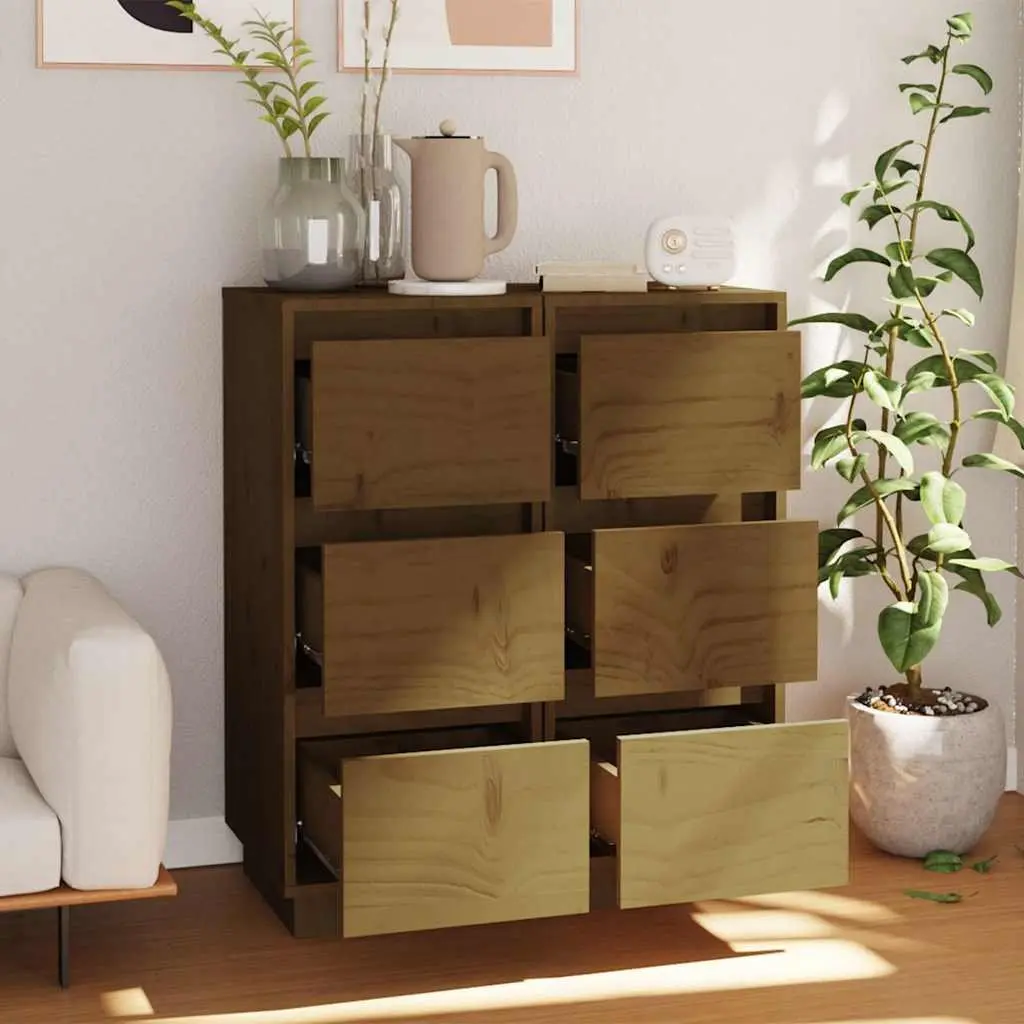 Solid Wood Sideboard Cabinet Storage 32cm Width Honey Brown