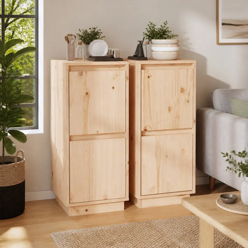 Solid Wood Pine Sideboard Cabinet with 2 Doors Storage Furniture Set Brown