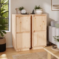Solid Wood Pine Sideboard Cabinet with 2 Doors Storage Furniture Set Brown