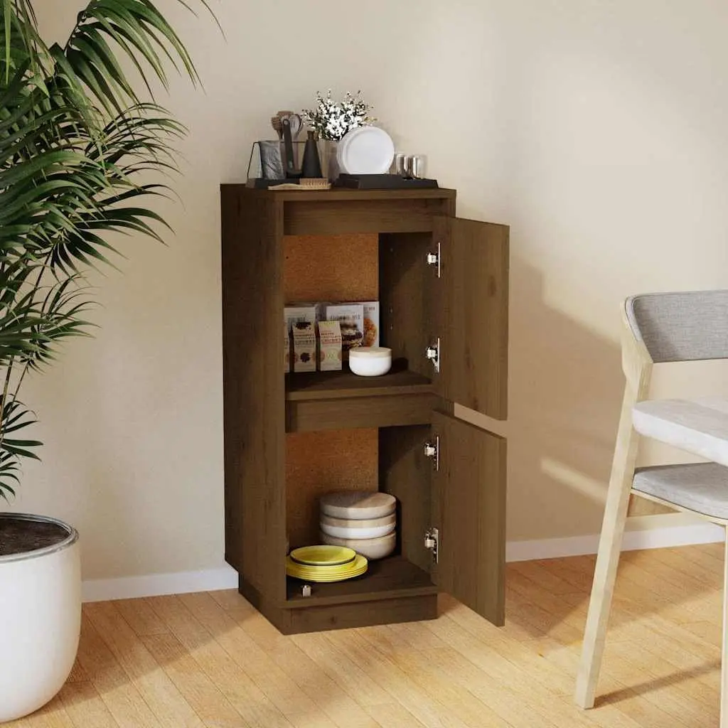 Wooden Sideboard Storage Cabinet 2 Door Pine Wood Brown 31.5W x 34D x 75H cm