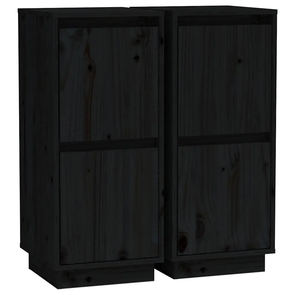 Solid Wood Sideboards Storage Cabinet 2 pcs Black 31.5 x 34 x 75 cm