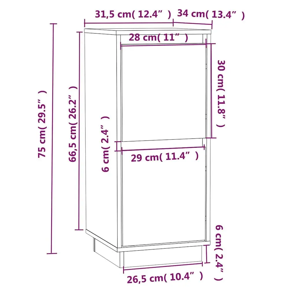 Solid Wood Sideboards Storage Cabinet 2 pcs Black 31.5 x 34 x 75 cm