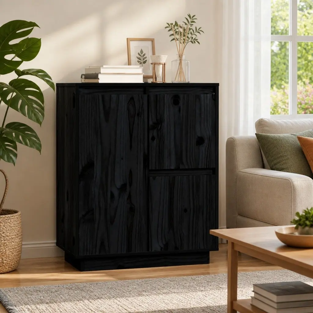 Black Sideboard Cabinet with 3 Doors