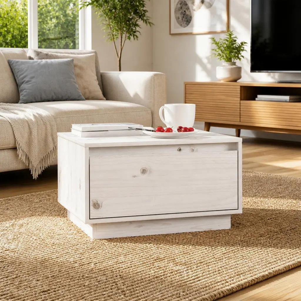 Coffee Table White Wooden Storage Drawer Centre Table Living Room Furniture