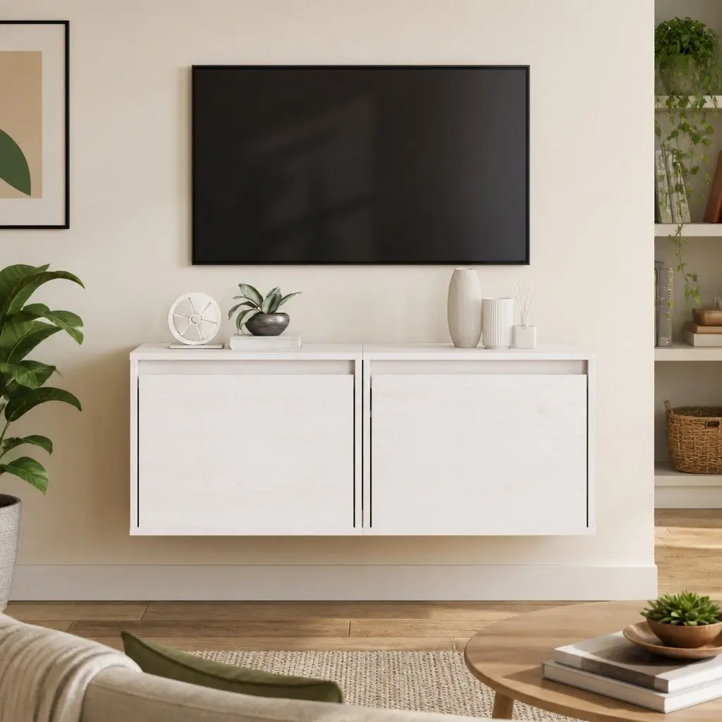 Wall Cabinets 2 pcs in White, Solid Pine Wood
