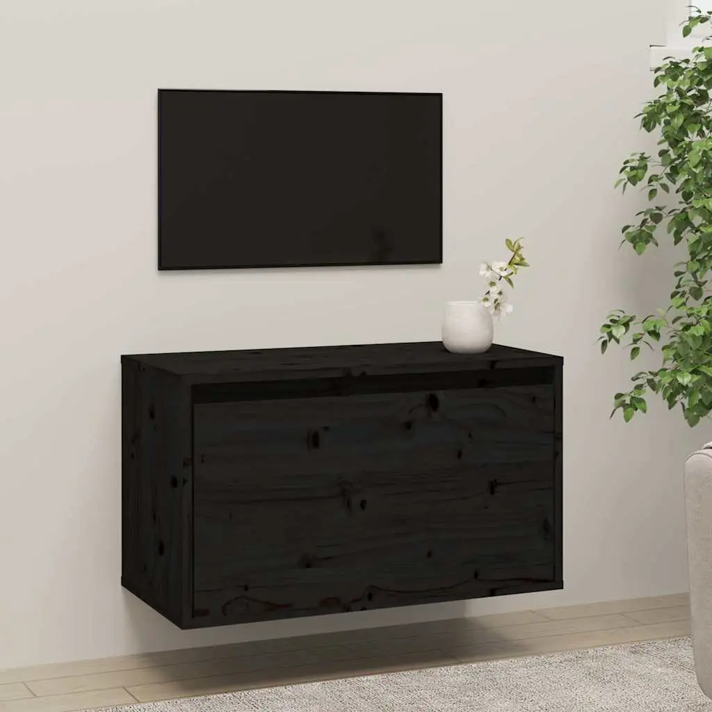 Wall Cabinet Storage Unit Black 60x30x35 cm Solid Pinewood