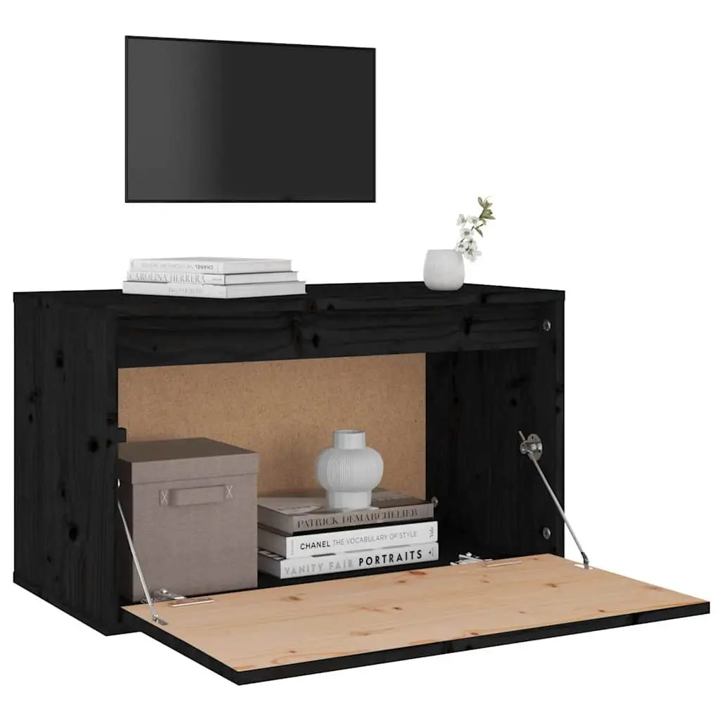 Wall Cabinet Storage Unit Black 60x30x35 cm Solid Pinewood
