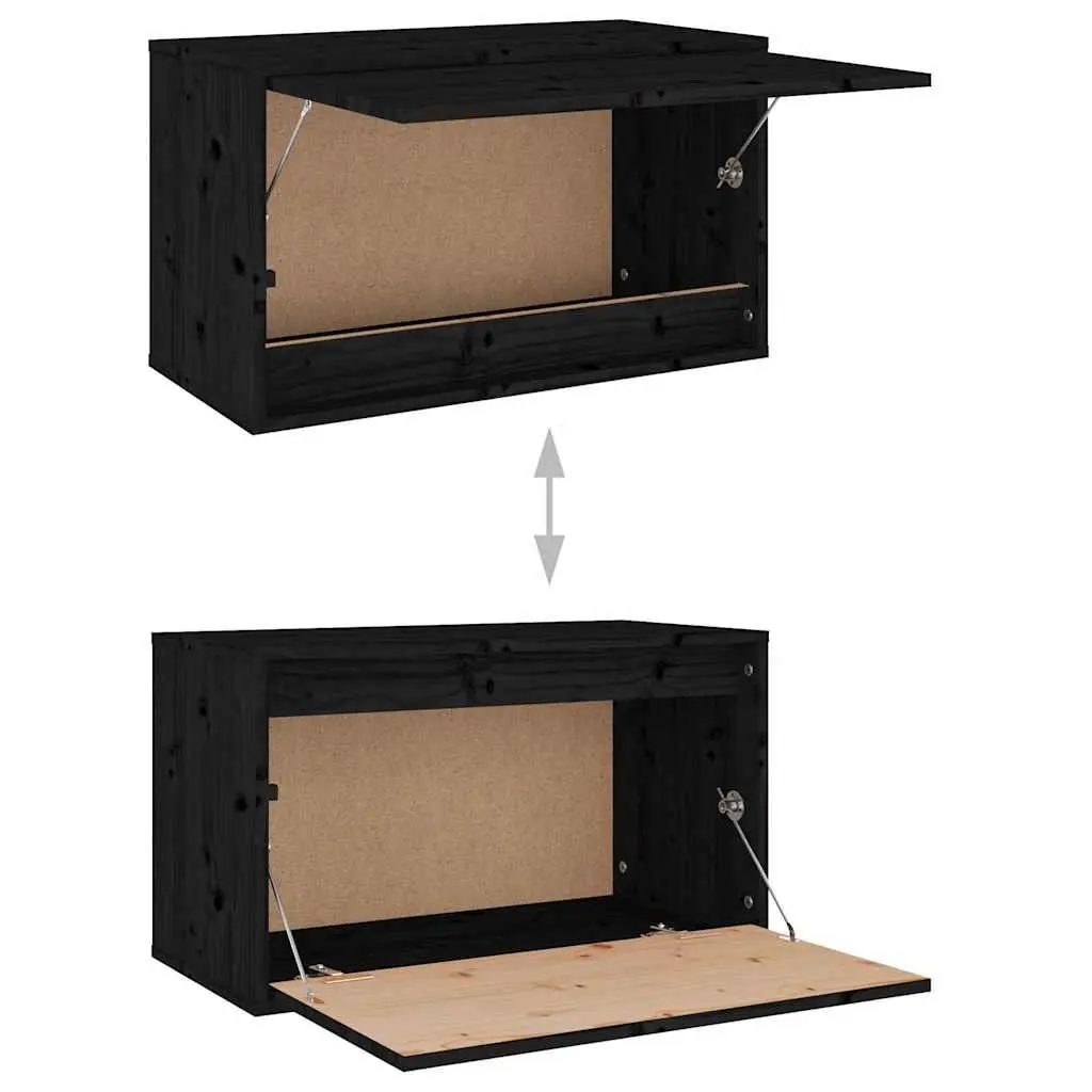 Wall Cabinet Storage Unit Black 60x30x35 cm Solid Pinewood