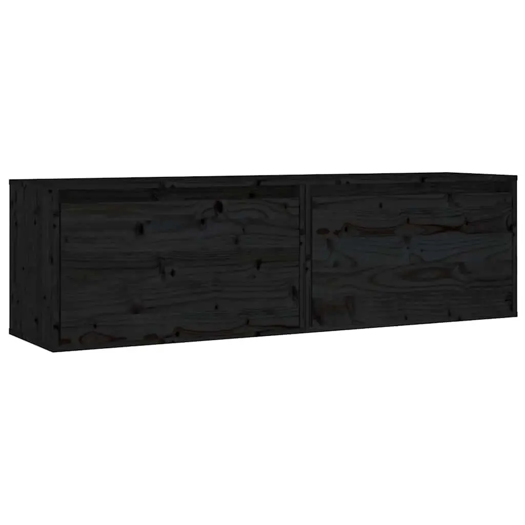 Wall Cabinets 2 pcs Black 60x30x35 cm Solid Wood Pine Floating Storage