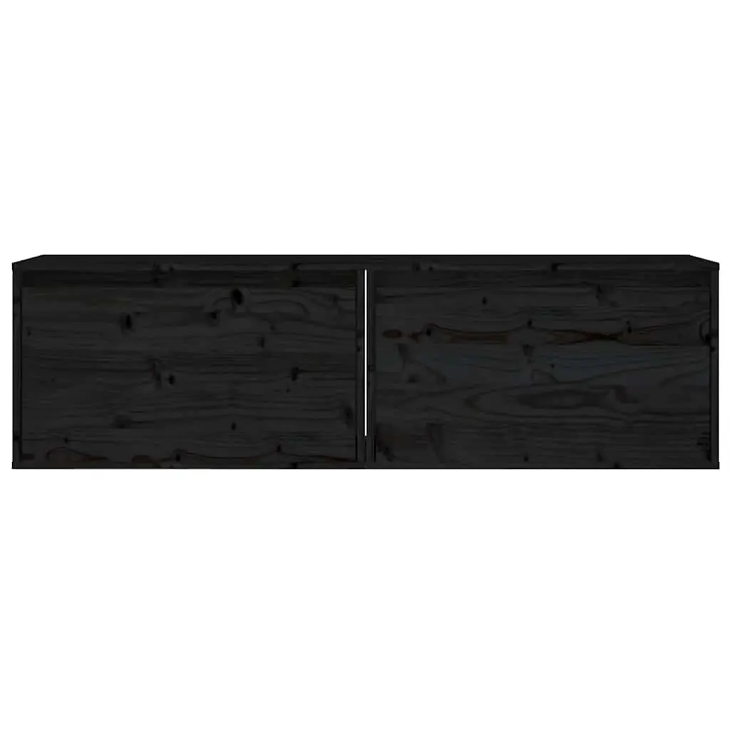 Wall Cabinets 2 pcs Black 60x30x35 cm Solid Wood Pine Floating Storage