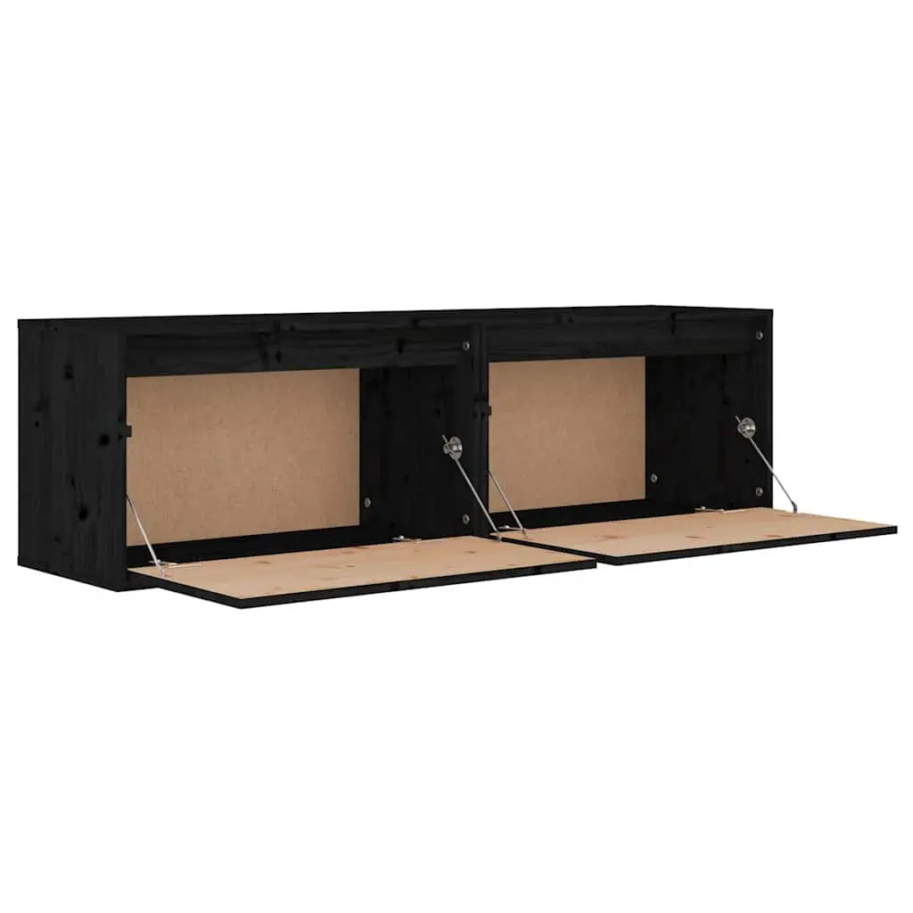 Wall Cabinets 2 pcs Black 60x30x35 cm Solid Wood Pine Floating Storage