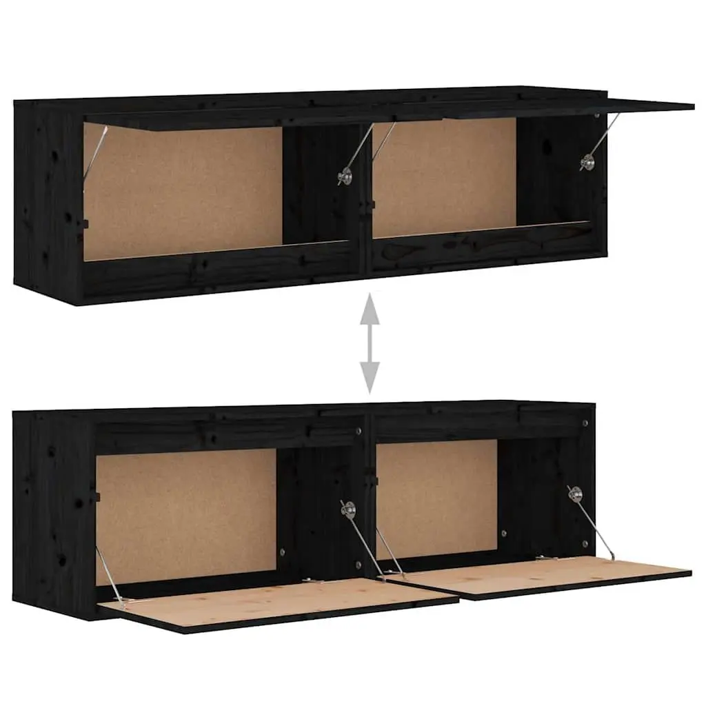 Wall Cabinets 2 pcs Black 60x30x35 cm Solid Wood Pine Floating Storage