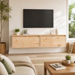 Practical 2 pcs Solid Pine Wood Floating Cabinets for Home