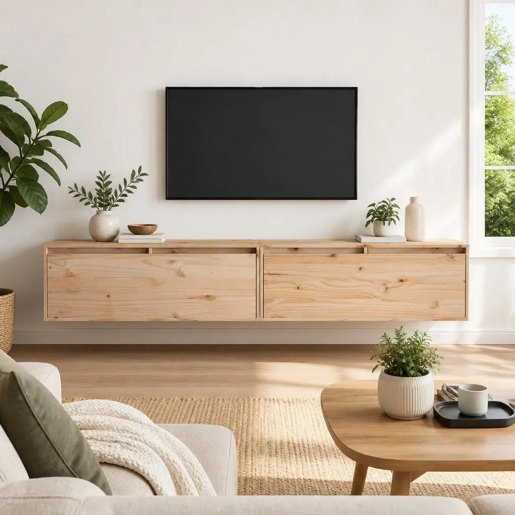 Brown Pine Wall Cabinet for Storage