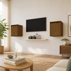 Warm Brown Wall Cabinets: Practical and Sturdy Design