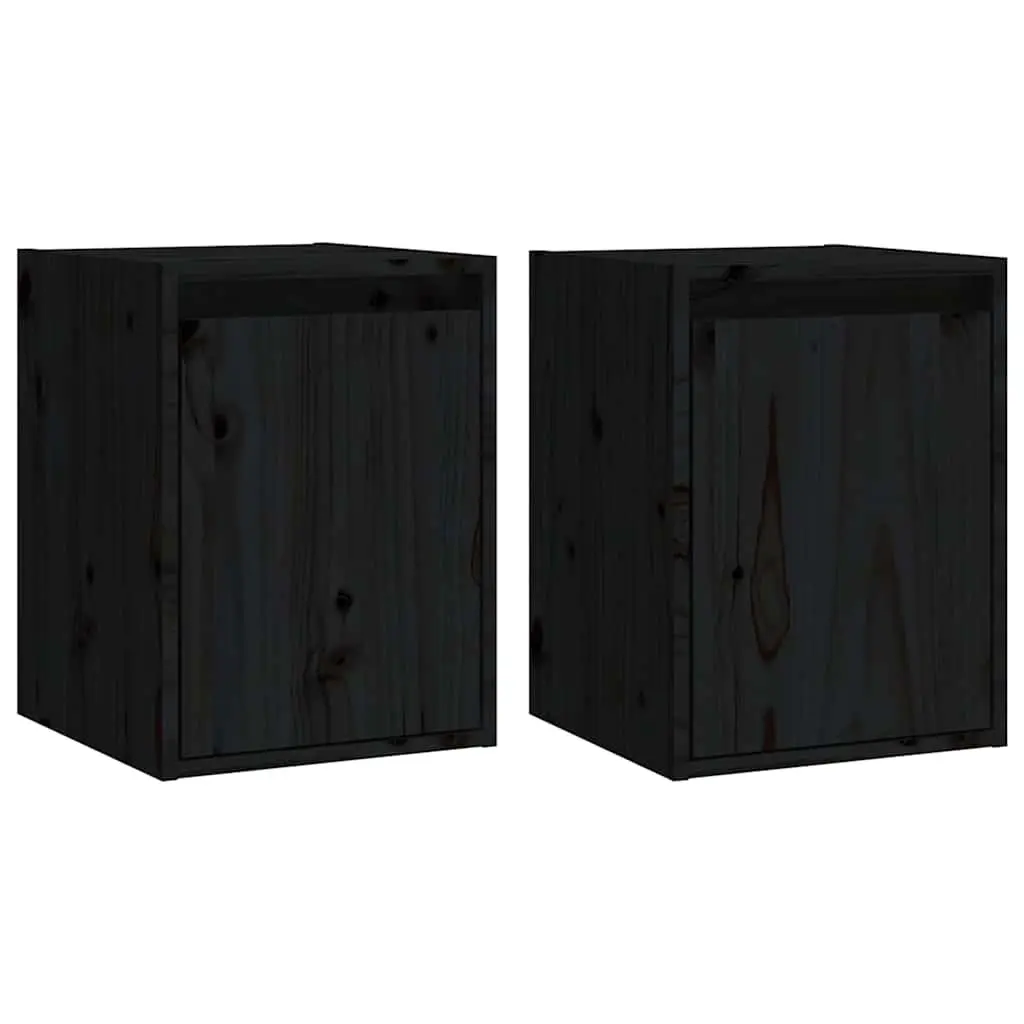 Wall Cabinet 2pcs Black 30x30x40cm Solid Wood Floating Shelving Storage Unit