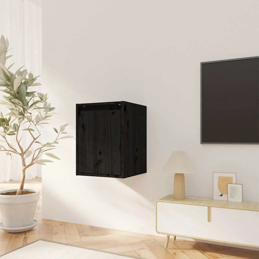 Wall Cabinet 2pcs Black 30x30x40cm Solid Wood Floating Shelving Storage Unit