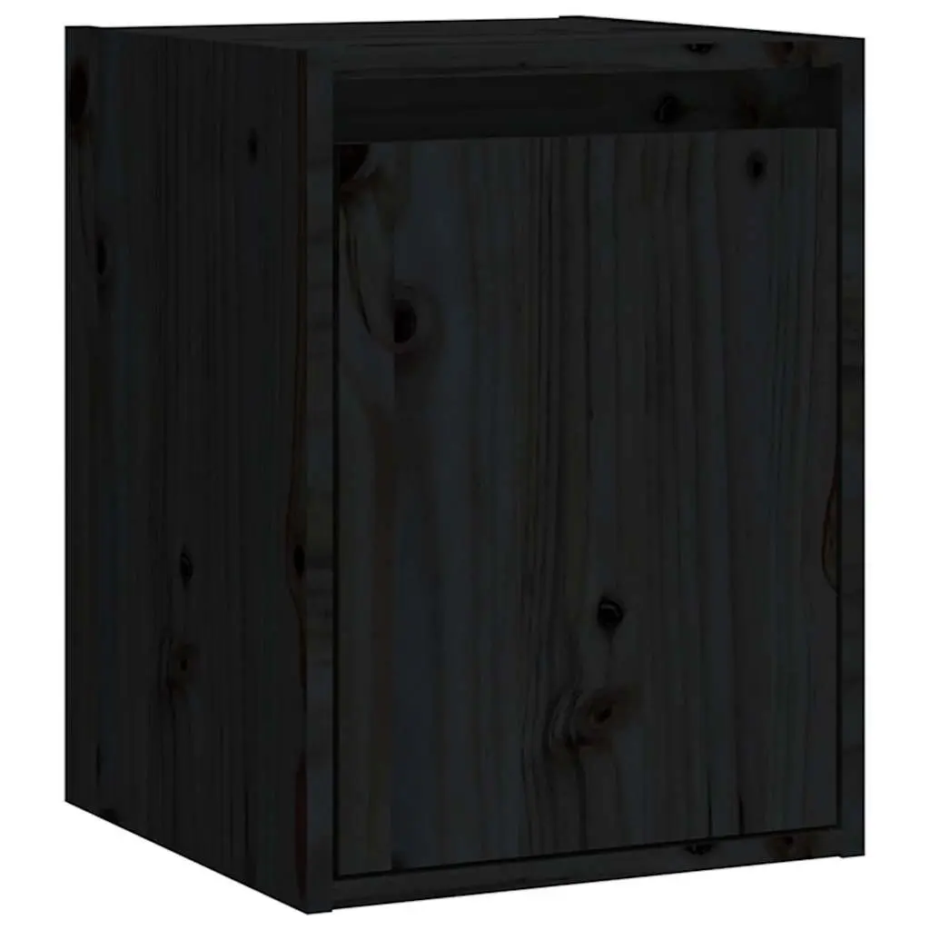 Wall Cabinet 2pcs Black 30x30x40cm Solid Wood Floating Shelving Storage Unit