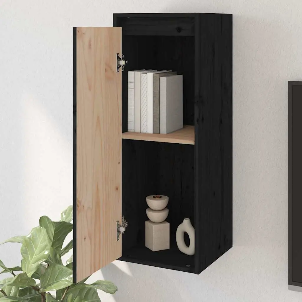 Wall Cabinet 2 pcs Black 30x30x80 cm Solid Wood Pine Hanging Storage Shelves