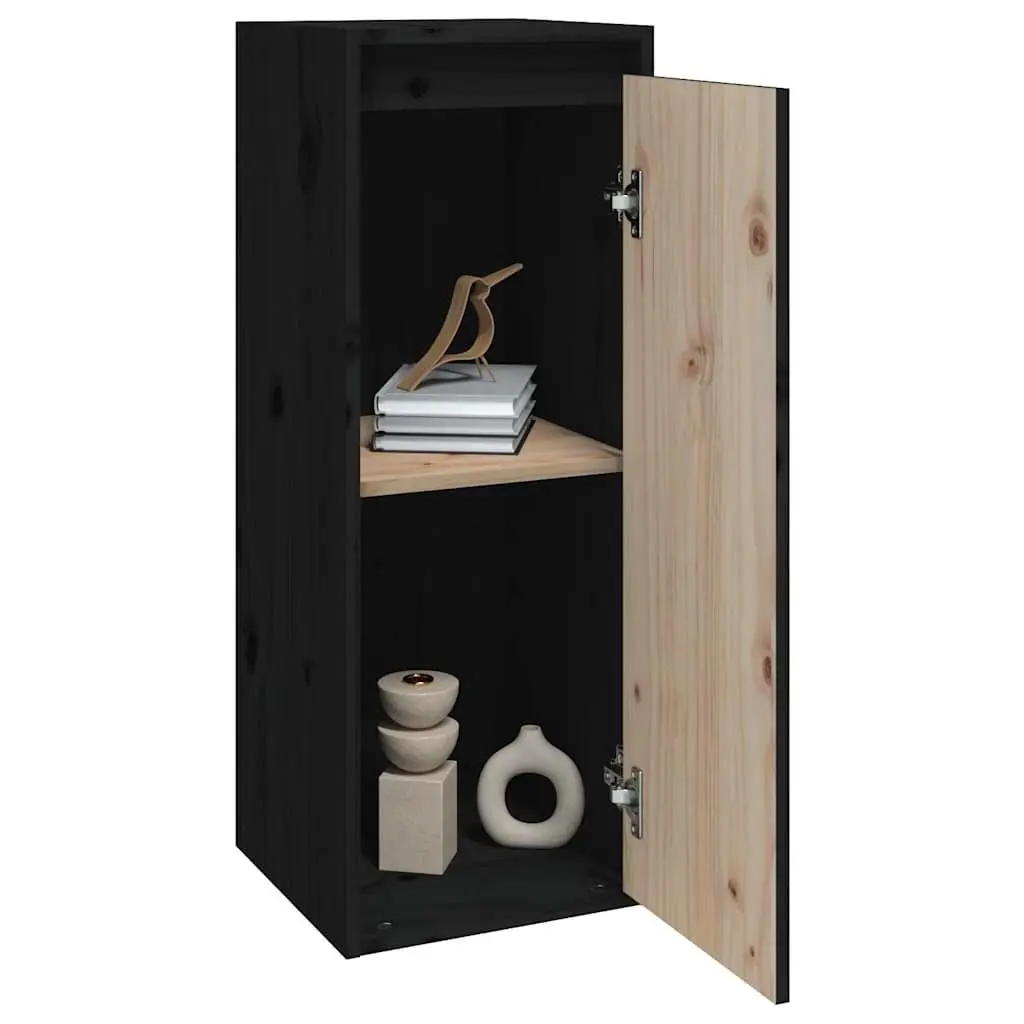 Wall Cabinet 2 pcs Black 30x30x80 cm Solid Wood Pine Hanging Storage Shelves