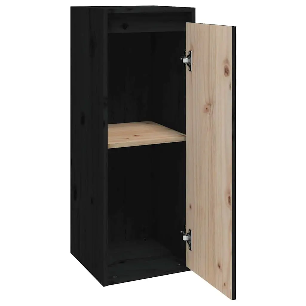 Wall Cabinet 2 pcs Black 30x30x80 cm Solid Wood Pine Hanging Storage Shelves