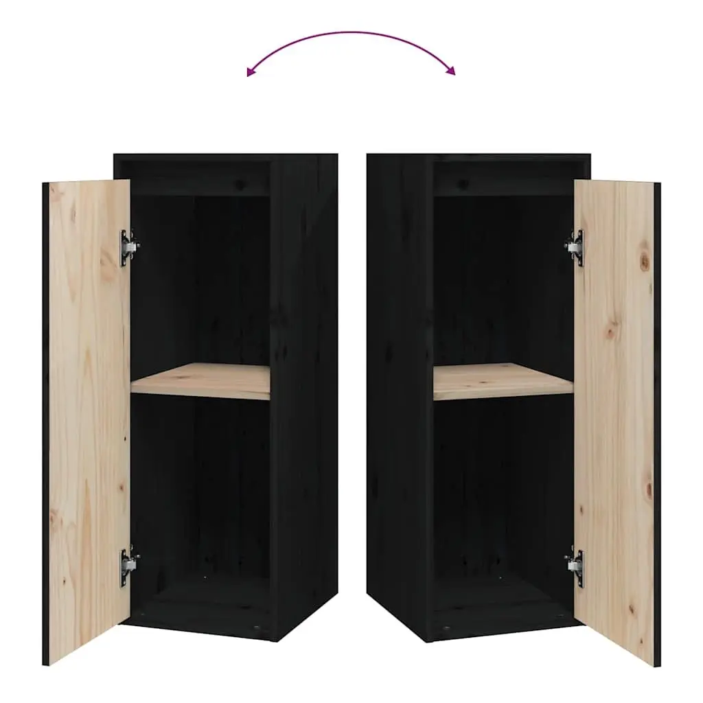 Wall Cabinet 2 pcs Black 30x30x80 cm Solid Wood Pine Hanging Storage Shelves