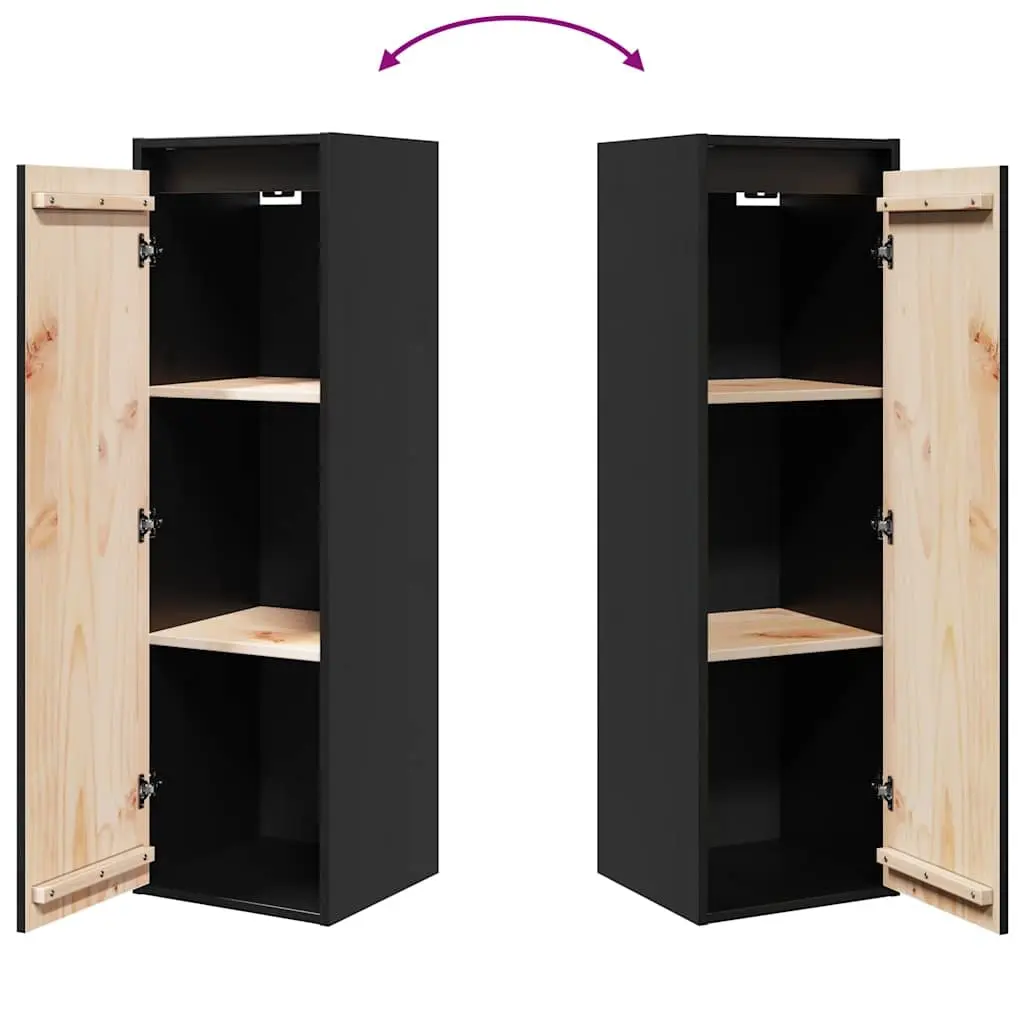 Wall Cabinets 2 pcs Black 30x30x100 cm Solid Pine Floating Storage Hanging Shelf