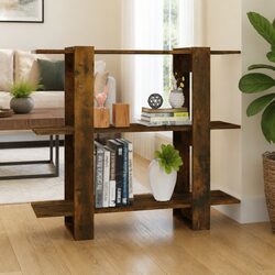 Book Cabinet Room Divider Bookshelf Storage Shelving Unit Brown Wooden Stand