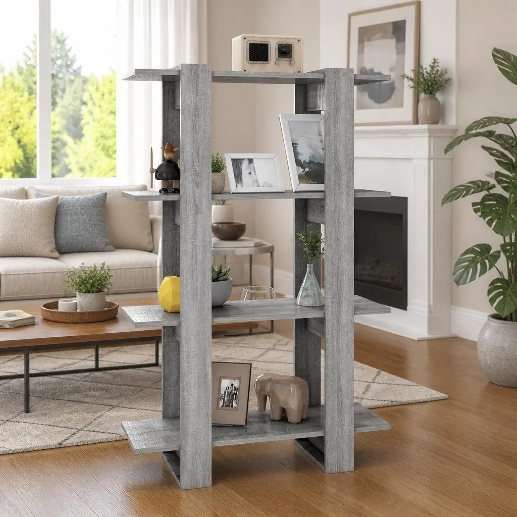 Grey Wooden Shelving Unit with Ample Storage