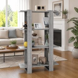 Book Cabinet Room Divider Grey Wooden Shelving Unit Storage Organiser