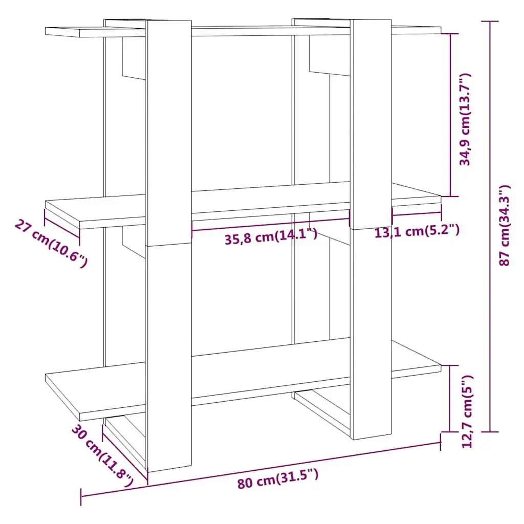 Book Cabinet Room Divider Storage Shelving Unit 80W x 30D x 87H cm Brown Wooden