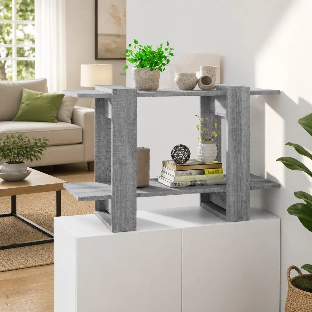 Book Cabinet Room Divider Storage Shelving Unit 80W x 30D x 51H cm Grey Sonoma Oak
