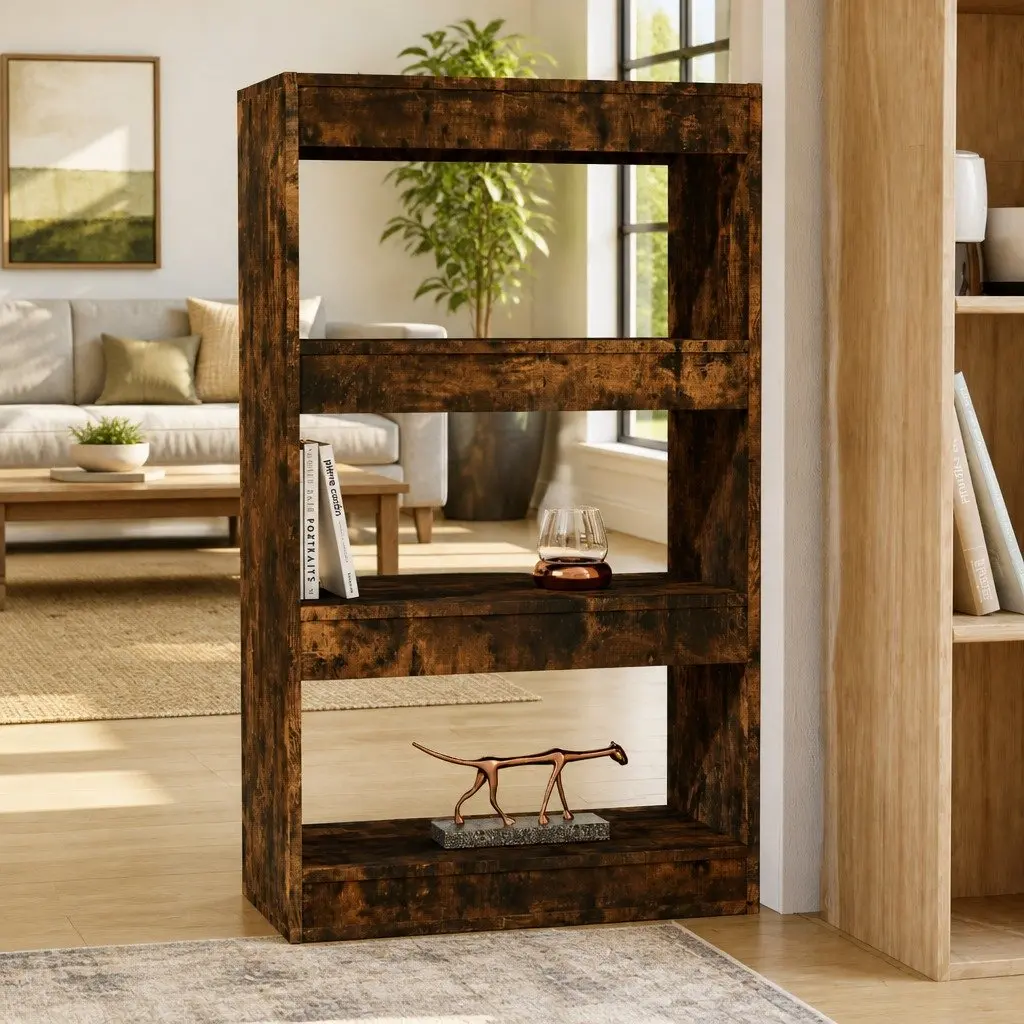 Book Cabinet Room Divider Shelf 60x30x103cm Smoked Oak Engineered Wood Storage