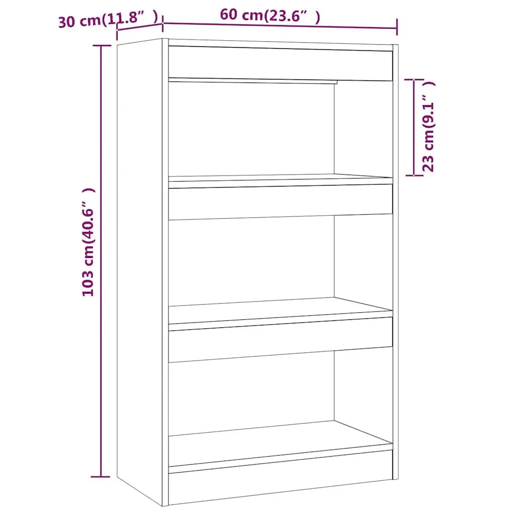Book Cabinet Room Divider Shelf 60x30x103cm Smoked Oak Engineered Wood Storage
