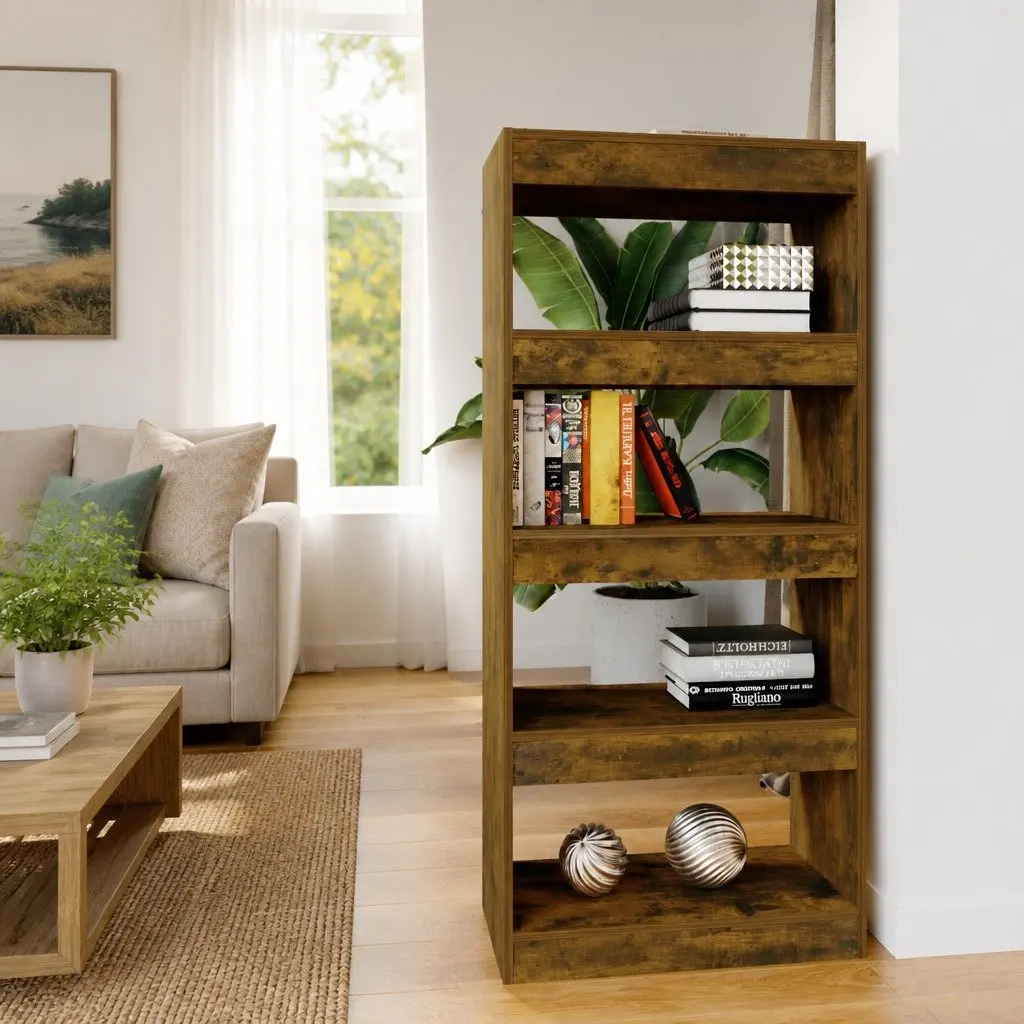 Book Cabinet Room Divider Storage Organiser 60W x 30D x 135H cm Smoked Oak