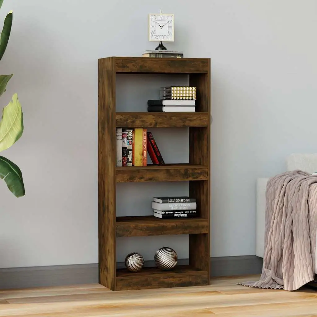 Book Cabinet Room Divider Storage Organiser 60W x 30D x 135H cm Smoked Oak