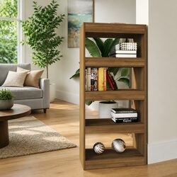 Brown Oak Book Cabinet: Stylish Room Divider 60x30x135 cm