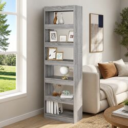 Warm Grey Wooden Book Cabinet with Storage Functionality 60x30x198 cm