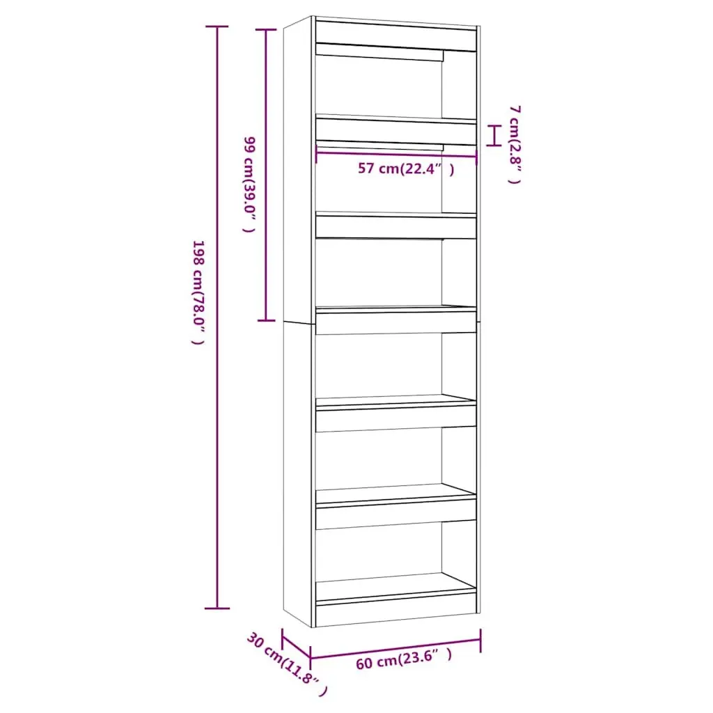 Book Cabinet Room Divider Storage 60x30x198 cm Grey Wood