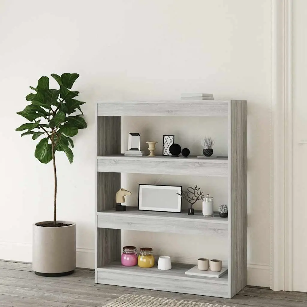 Book Cabinet Room Divider Grey Sonoma 80x30x103cm Wooden Shelving Storage Unit