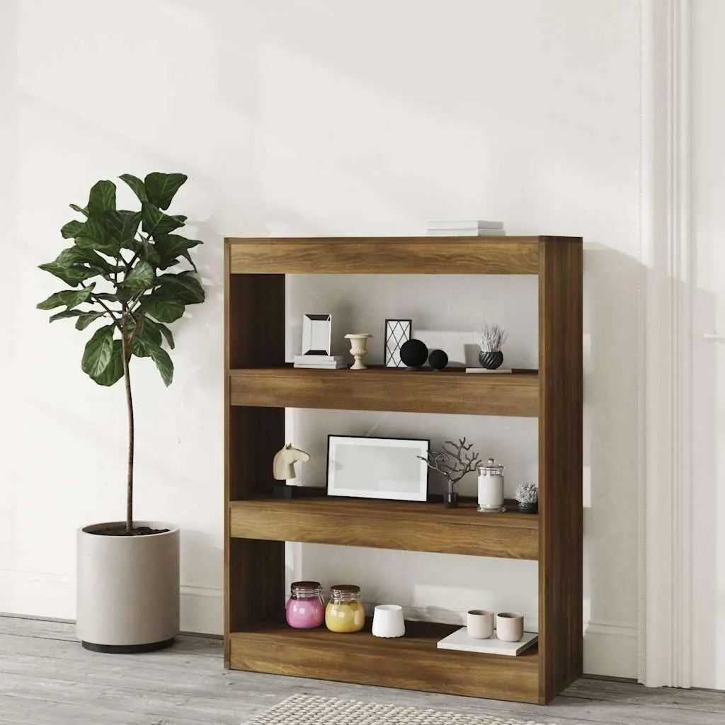 Book Cabinet Room Divider Storage Shelf 80cm Brown Oak