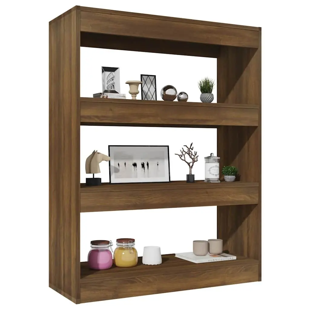 Book Cabinet Room Divider Storage Shelf 80cm Brown Oak